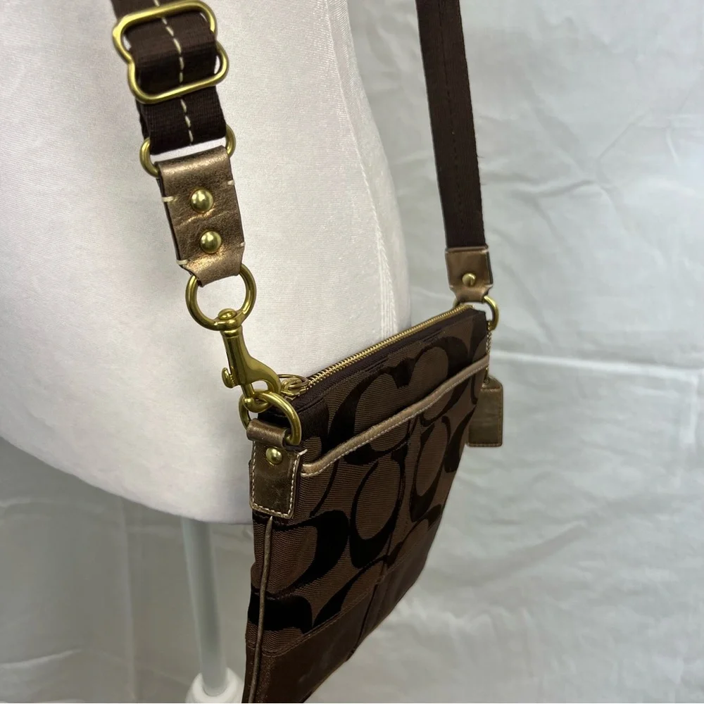 Coach chocolate brown and bronze crossbody with adjustable strap. - Picture 4 of 10